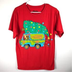 Scooby Doo Christmas T Shirt Mens Large Red Mystery Machine Graphic Tee Holiday
